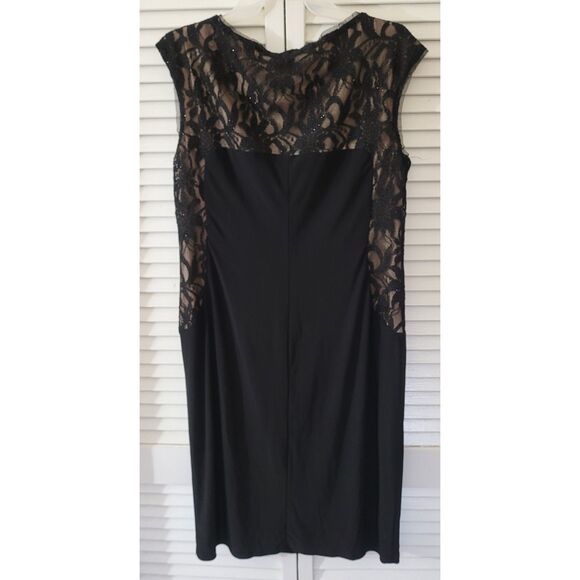 R&M Richards Dress Women Black Sheath Size 14 Lace Details - Picture 2 of 5